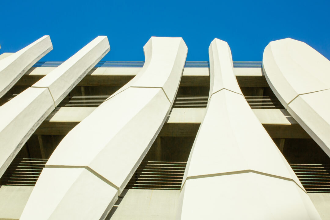 3d printed building facade on a parking garage